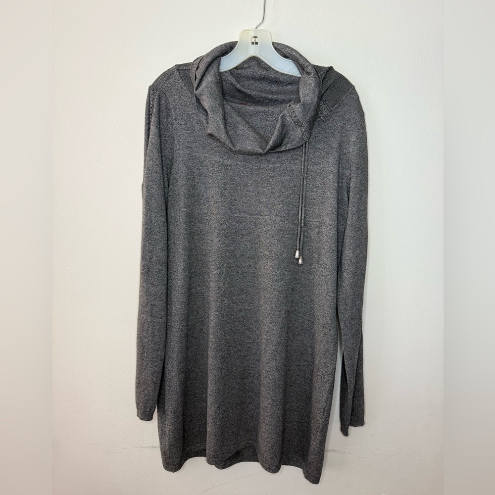 Long sweater with cowl-neck